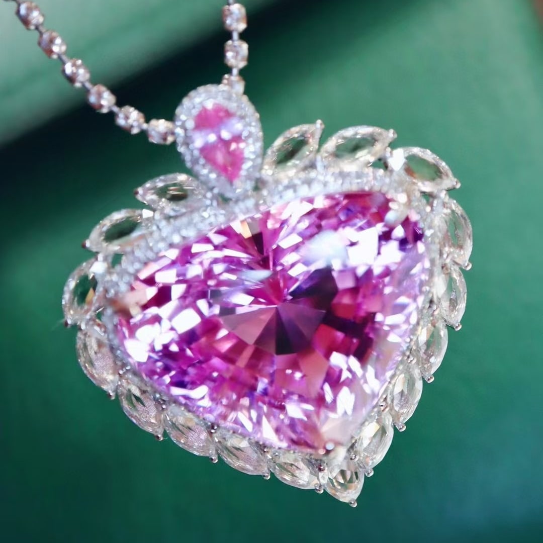 14k Gold 25.51 Ctw Natural Kunzite & Diamond Pendant( Without Chain ) - 4