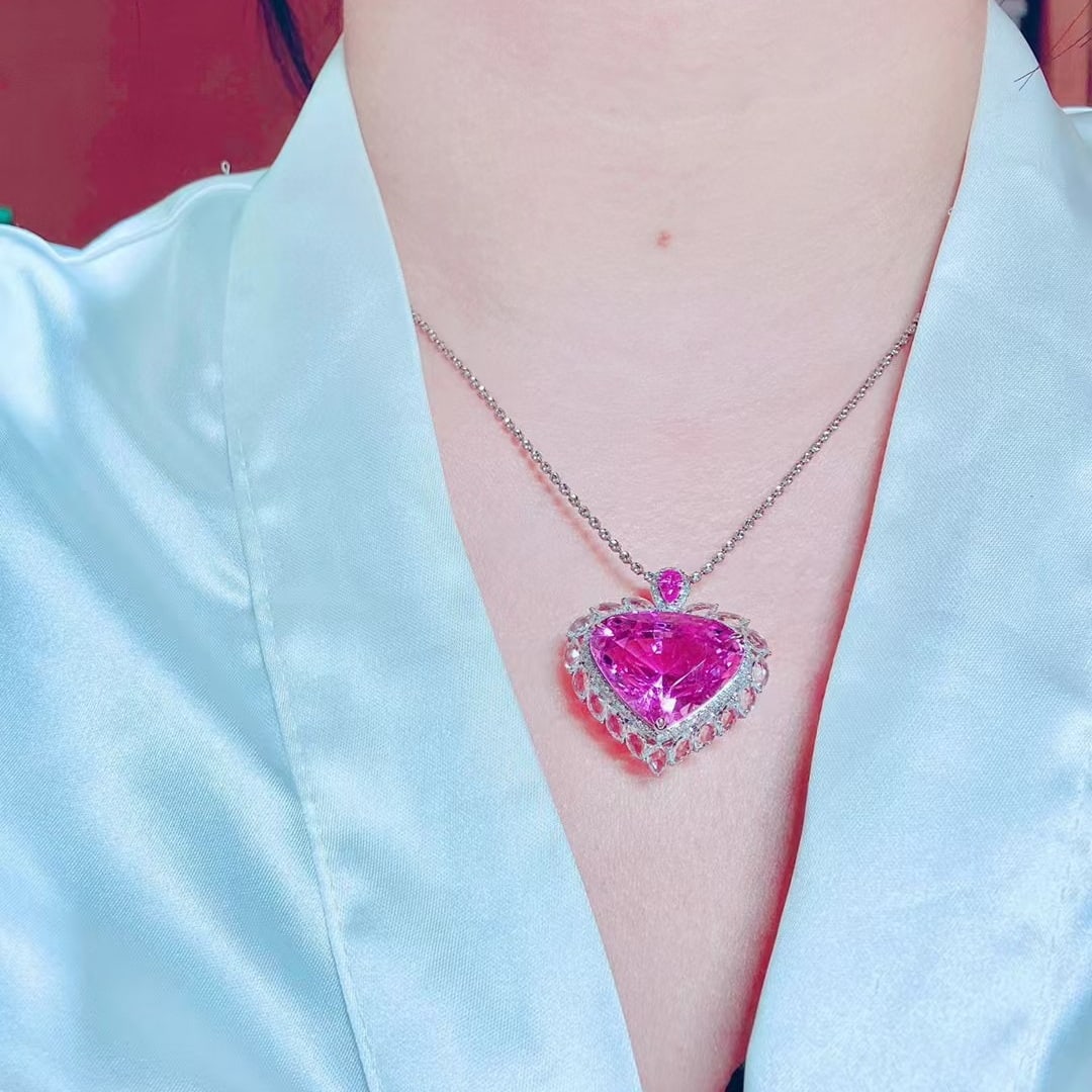 14k Gold 25.51 Ctw Natural Kunzite & Diamond Pendant( Without Chain ) - 5