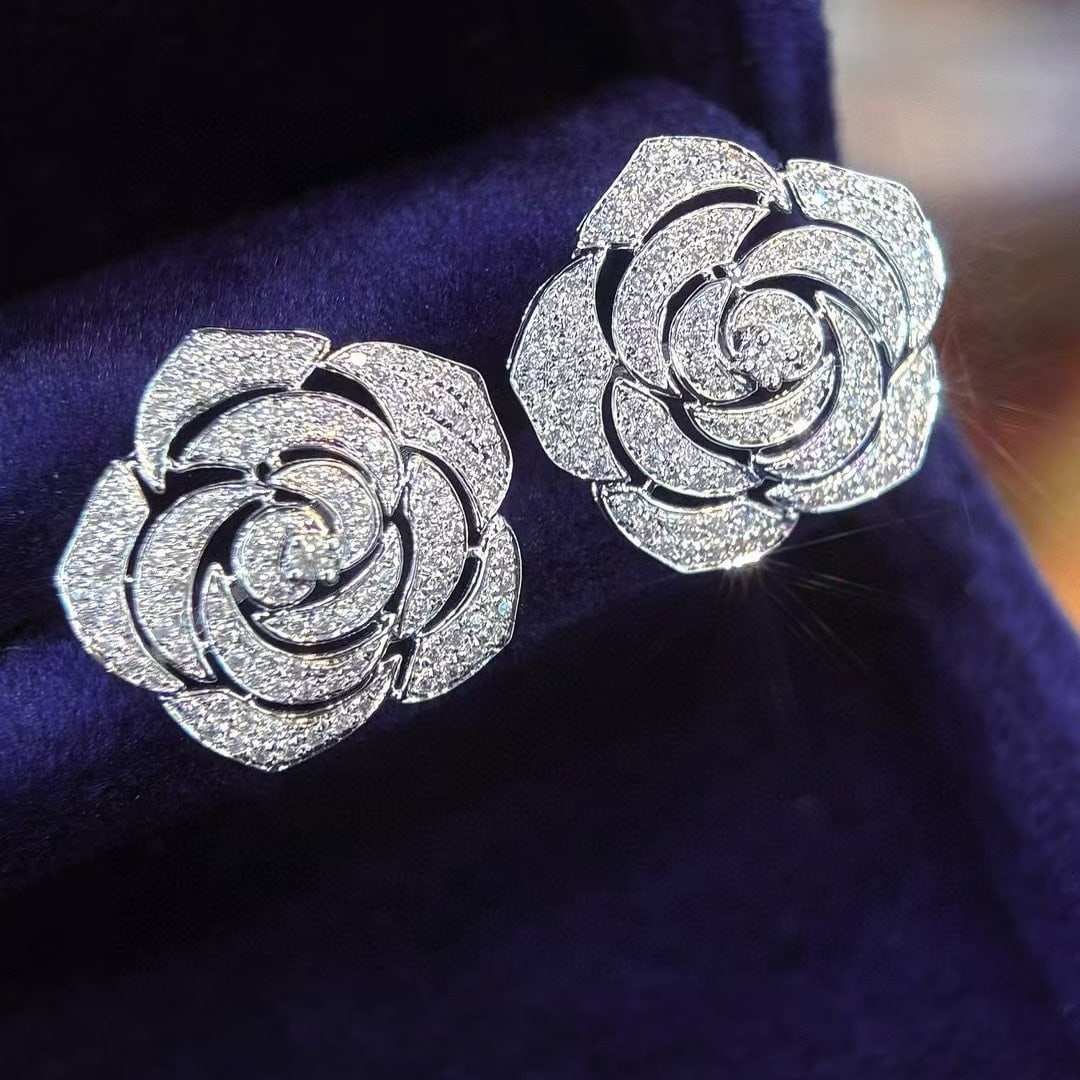 14k Gold 1.2 Ct Natural H Diamond & Flowers Earrings - 2