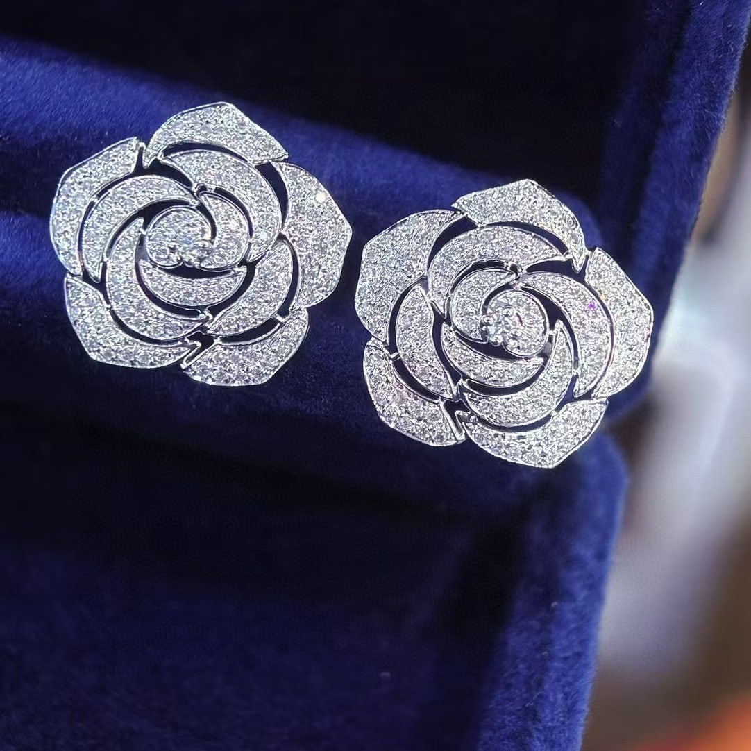 14k Gold 1.2 Ct Natural H Diamond & Flowers Earrings - 3