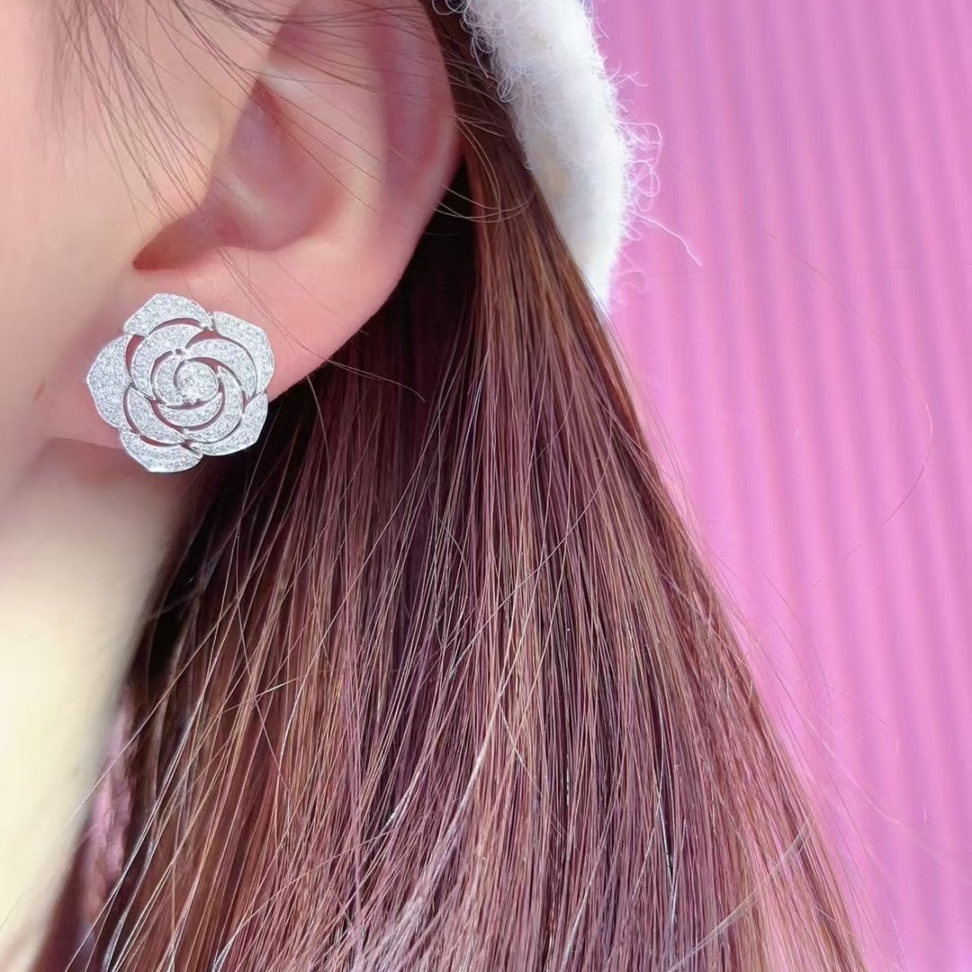 14k Gold 1.2 Ct Natural H Diamond & Flowers Earrings - 5