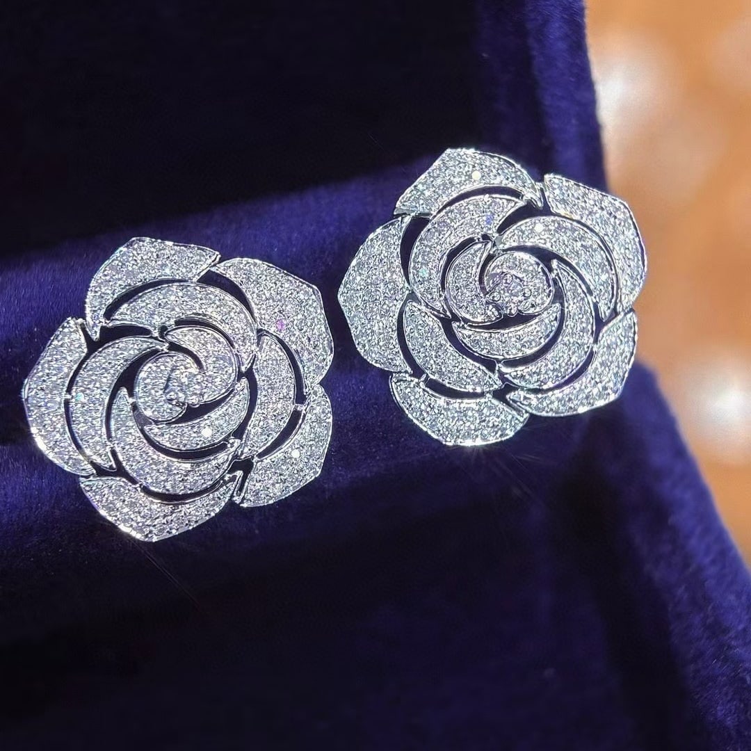 14k Gold 1.2 Ct Natural H Diamond & Flowers Earrings - 6