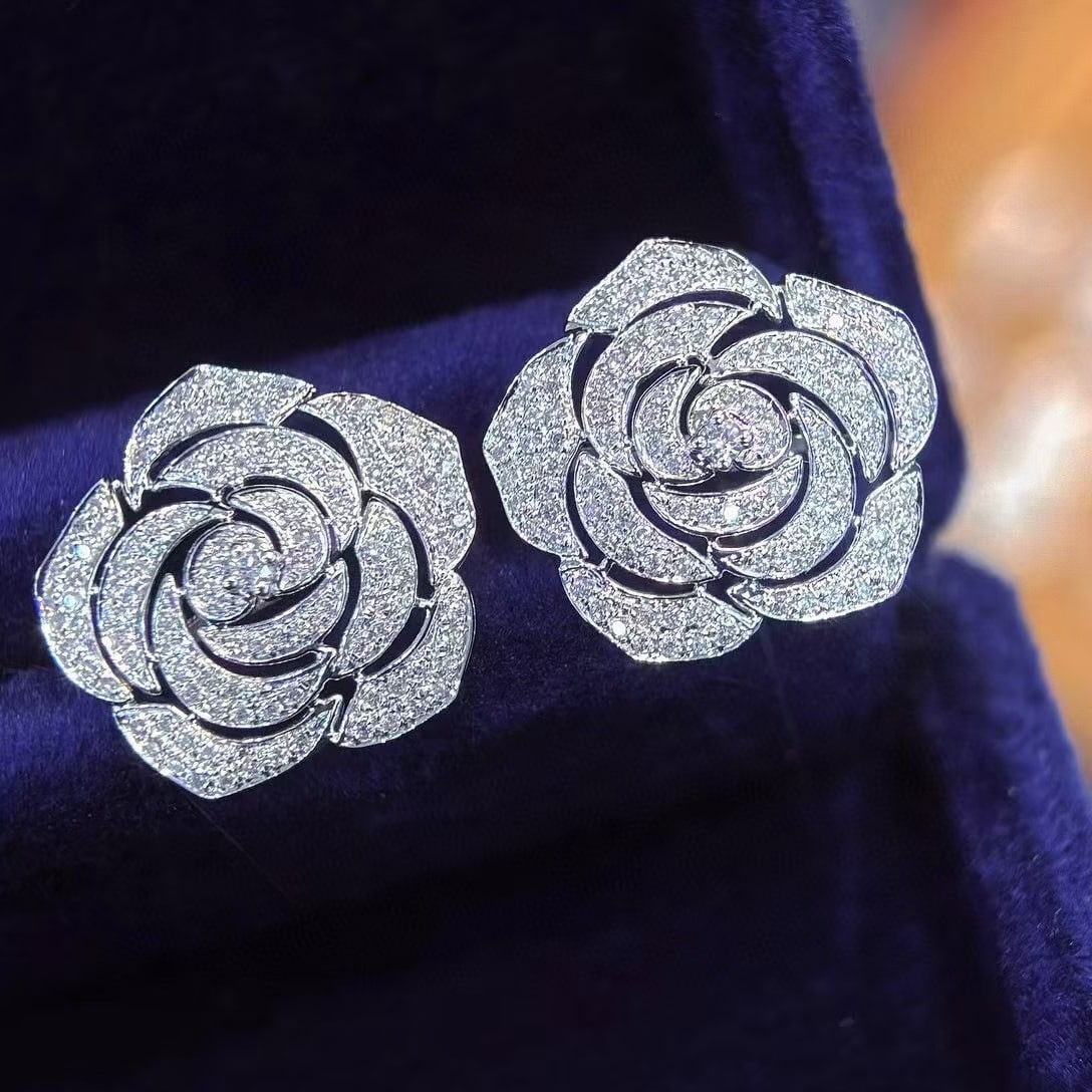 14k Gold 1.2 Ct Natural H Diamond & Flowers Earrings - 7