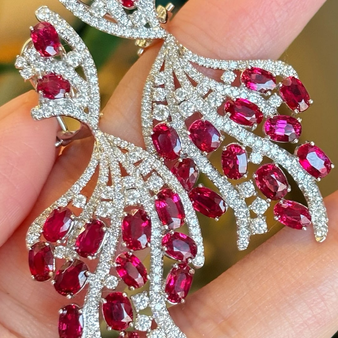 14k Gold 11.9 Ctw Natural Ruby & Diamond Earrings - 2