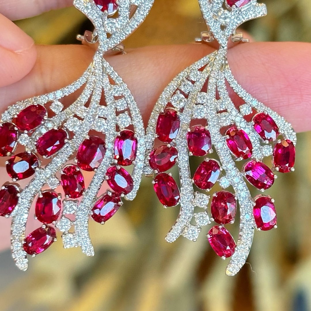 14k Gold 11.9 Ctw Natural Ruby & Diamond Earrings - 4