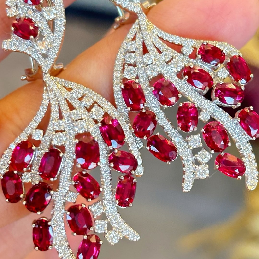 14k Gold 11.9 Ctw Natural Ruby & Diamond Earrings - 5