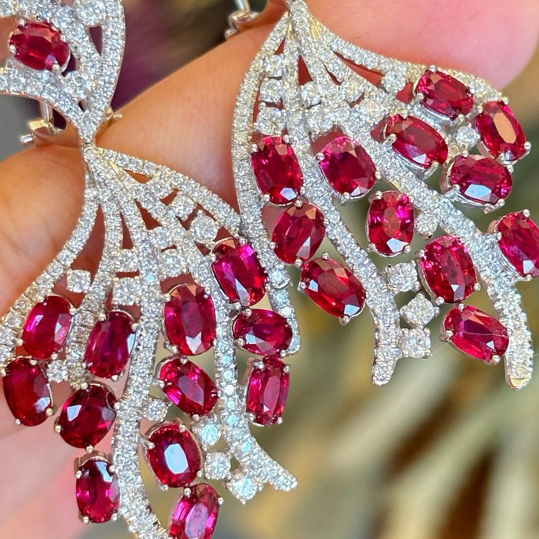 14k Gold 11.9 Ctw Natural Ruby & Diamond Earrings - 6