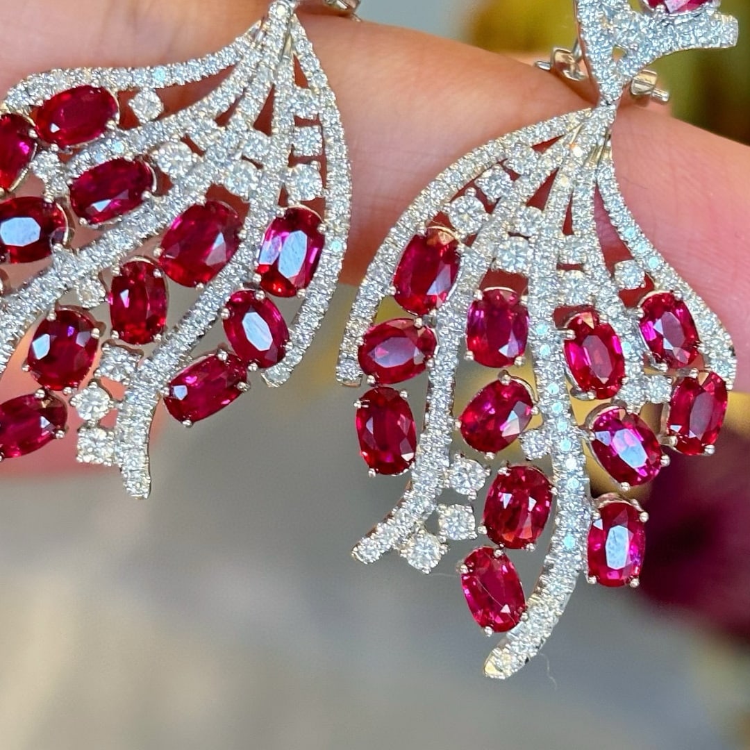 14k Gold 11.9 Ctw Natural Ruby & Diamond Earrings - 7
