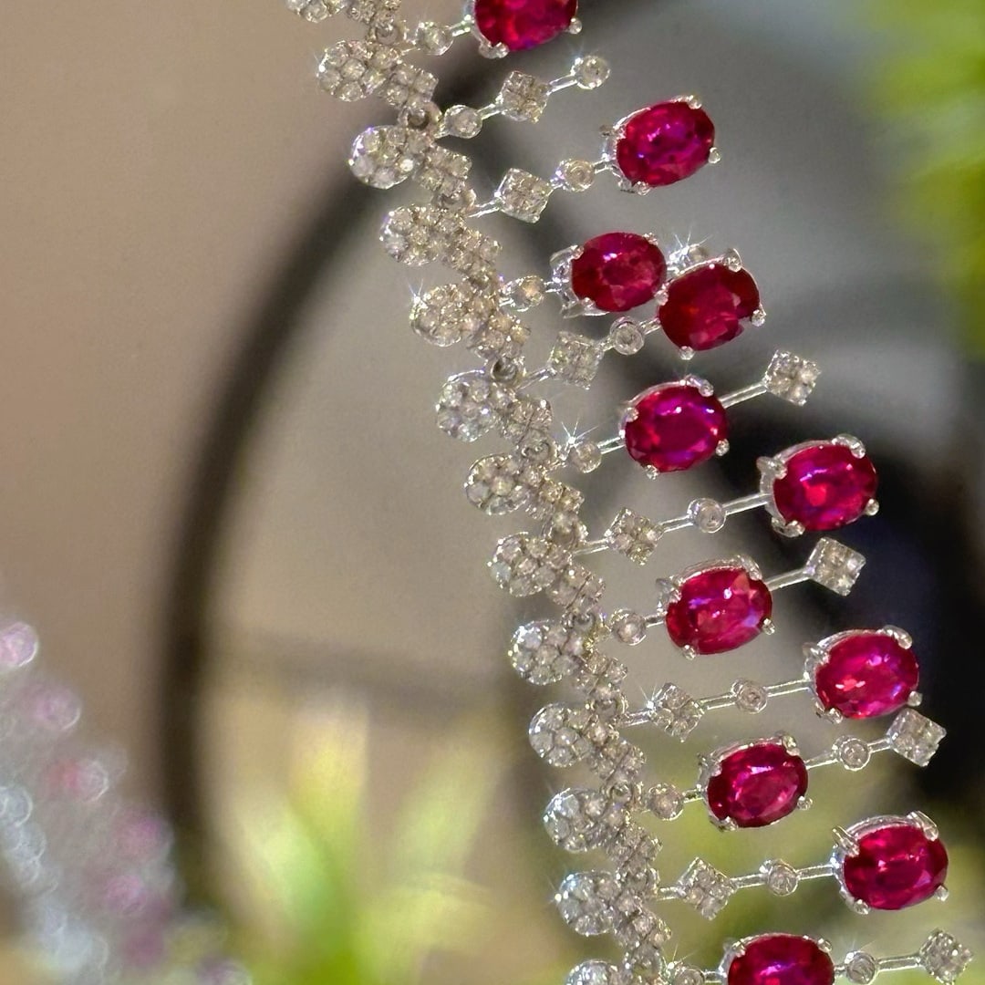 14k Gold 13.6 Ct Natural Ruby & Diamond Necklace - 3