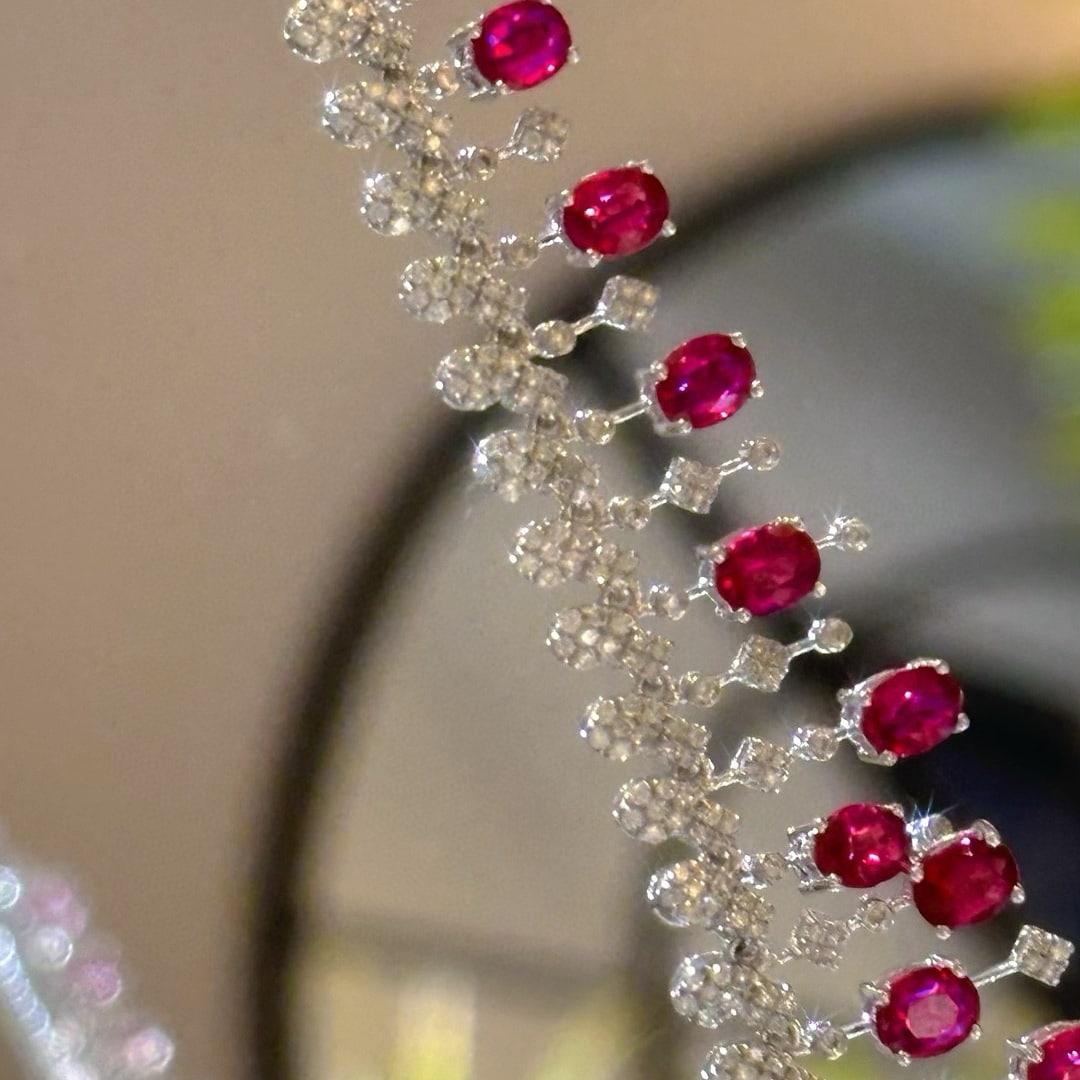 14k Gold 13.6 Ct Natural Ruby & Diamond Necklace - 4