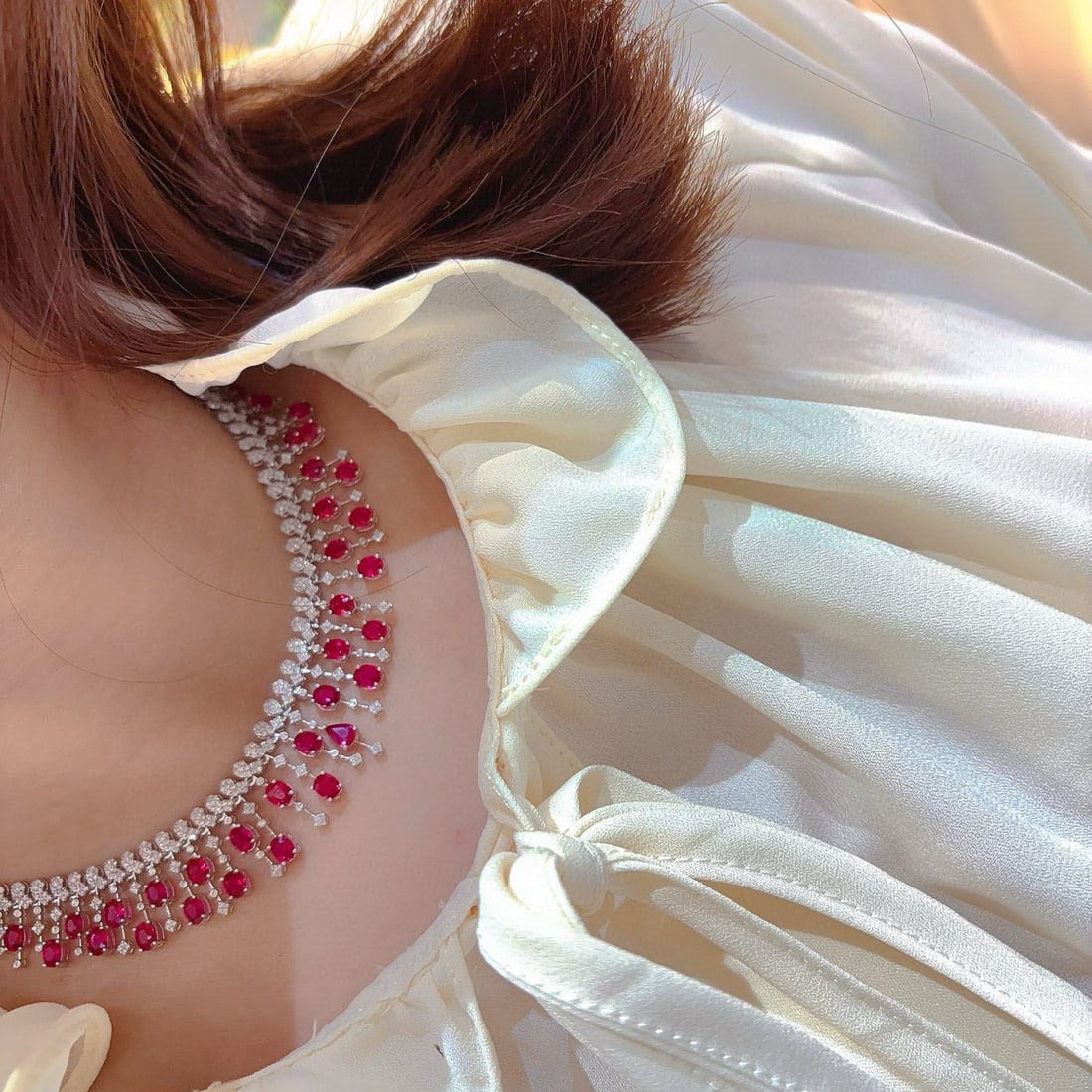 14k Gold 13.6 Ct Natural Ruby & Diamond Necklace - 5