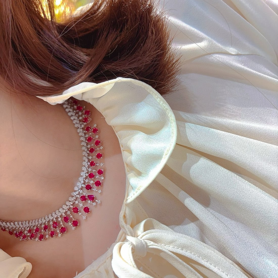 14k Gold 13.6 Ct Natural Ruby & Diamond Necklace - 6