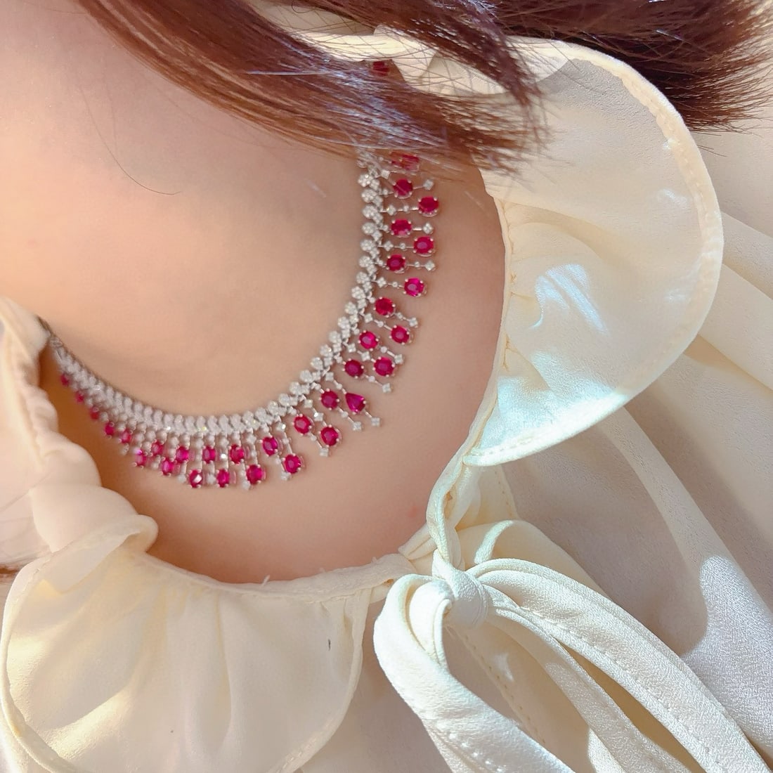 14k Gold 13.6 Ct Natural Ruby & Diamond Necklace - 7