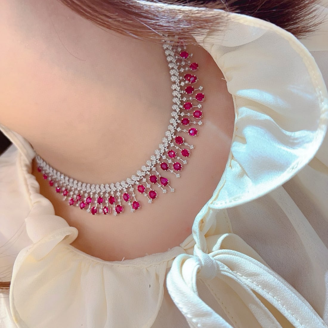 14k Gold 13.6 Ct Natural Ruby & Diamond Necklace - 8