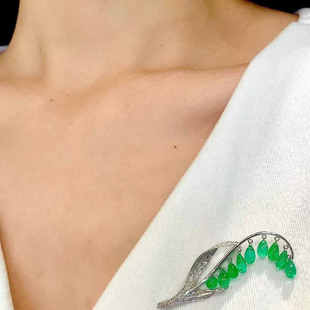 14k Gold 5.6 Ct Natural Emerald & Diamond Brooch/pendant( Without Chain ) - 3