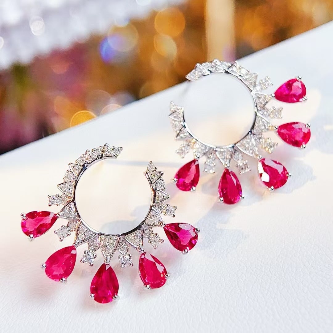 14k Gold 3 Ct Natural Tourmaline & Diamond Earrings - 2