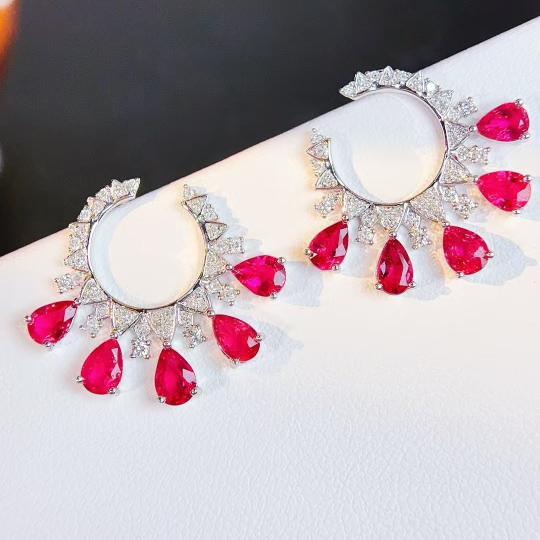 14k Gold 3 Ct Natural Tourmaline & Diamond Earrings - 4