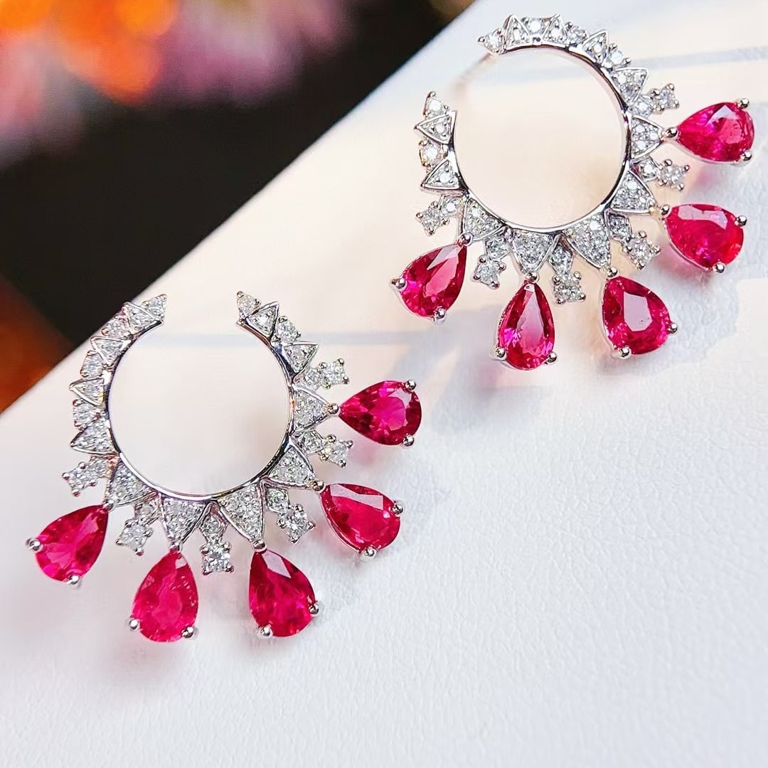 14k Gold 3 Ct Natural Tourmaline & Diamond Earrings - 5