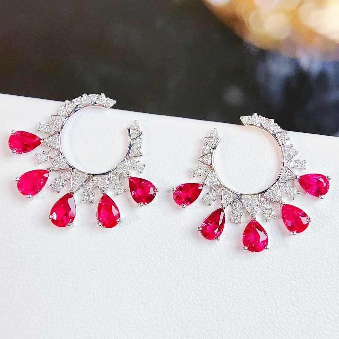 14k Gold 3 Ct Natural Tourmaline & Diamond Earrings - 6