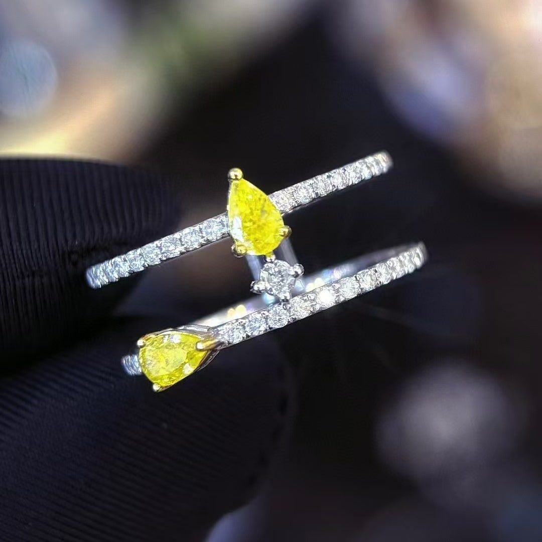 14k Gold 0.4 Ct Natural Yellow Diamond & Diamond Ring - 2