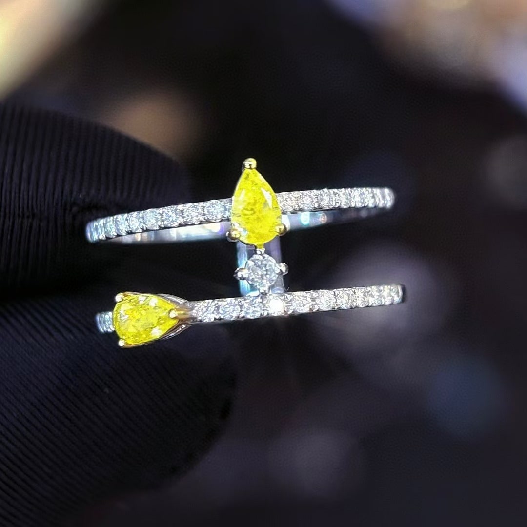 14k Gold 0.4 Ct Natural Yellow Diamond & Diamond Ring - 5