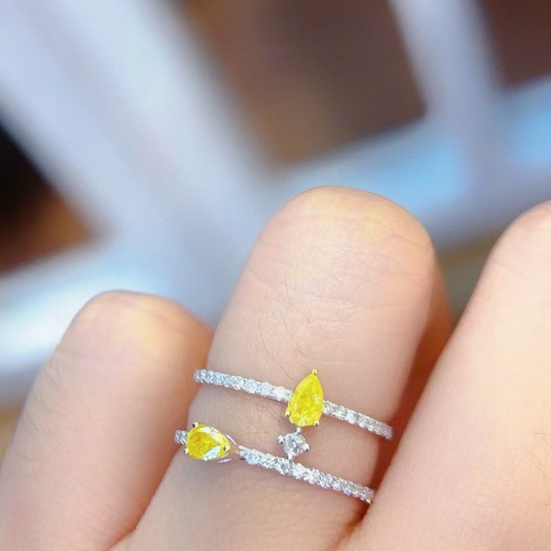 14k Gold 0.4 Ct Natural Yellow Diamond & Diamond Ring - 6