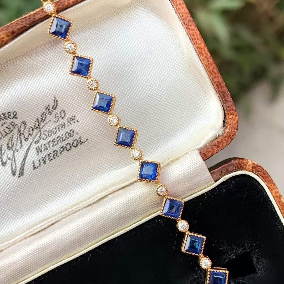 14k Gold 2.29 Ctw Natural Sapphire & Diamond Bracelet - 2