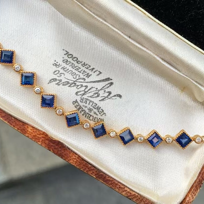 14k Gold 2.29 Ctw Natural Sapphire & Diamond Bracelet - 4