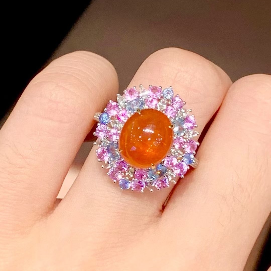 14k Gold 5.1 Ct Natural Spessartine & Diamond & Sapphire Ring - 2