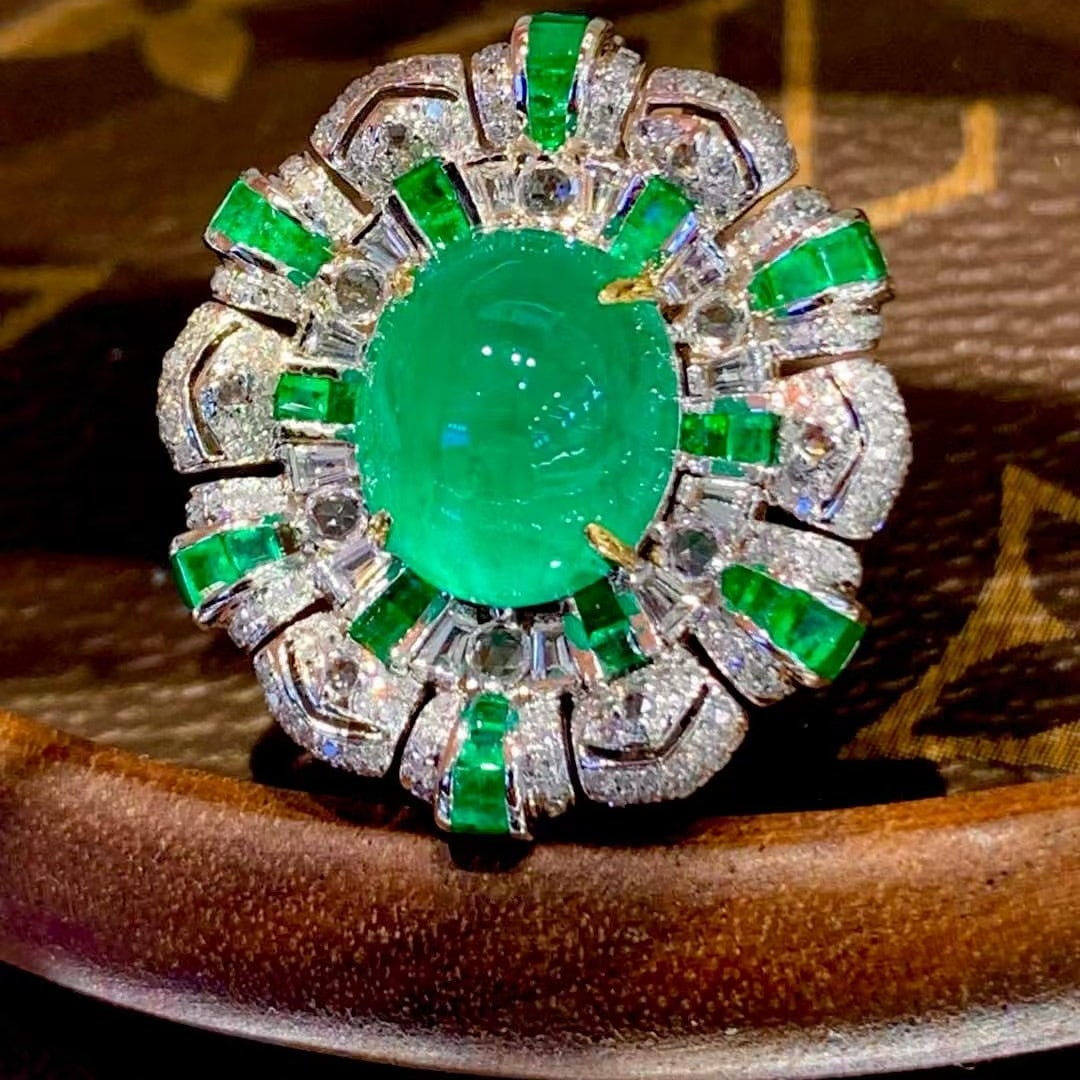 14k Gold 8.05 Ct Natural Emerald & Diamond Ring/pendant( Without Chain ) - 2