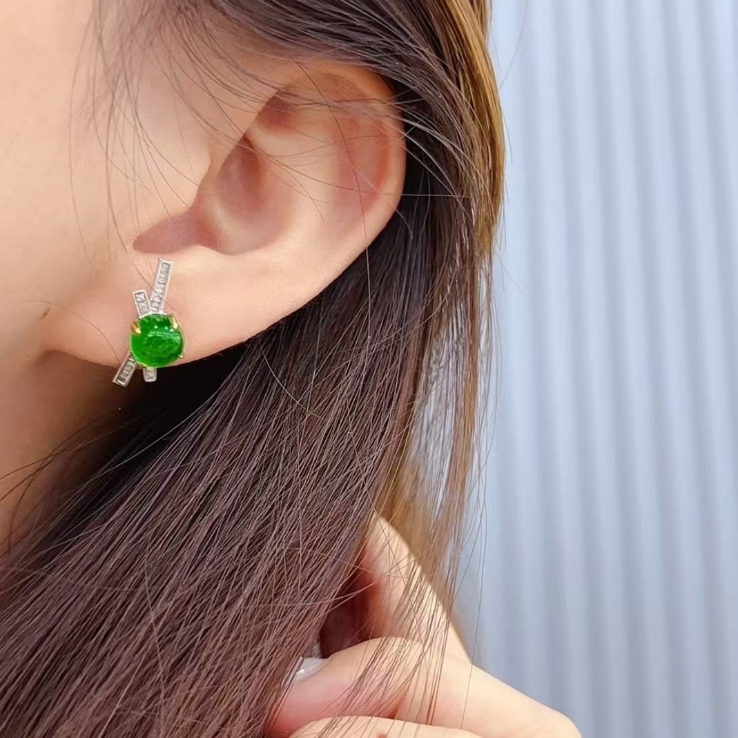 14k Gold 3.47 Ct Natural Emerald & Diamond Earrings - 4