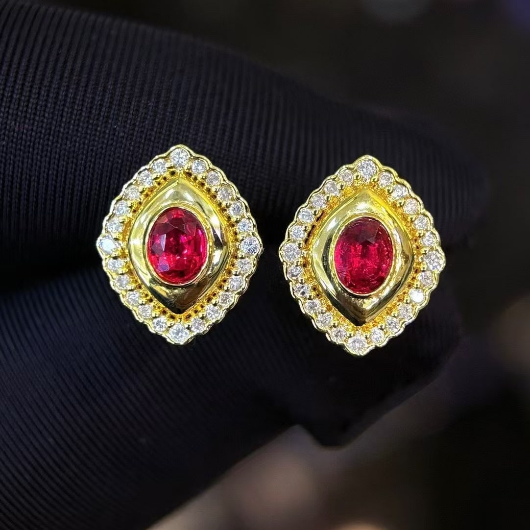 14k Gold 0.5 Ct Natural Ruby & Diamond Earrings - 5