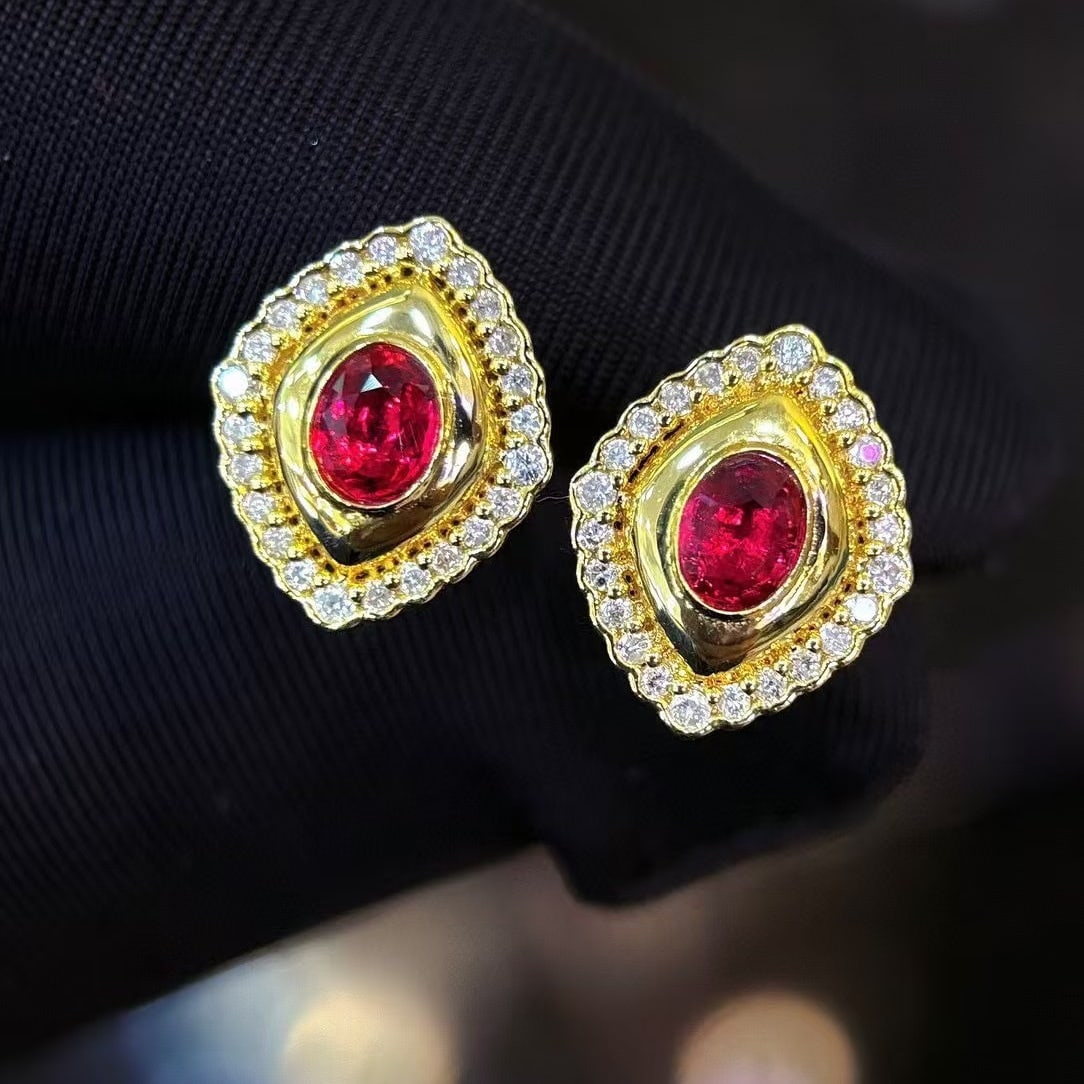 14k Gold 0.5 Ct Natural Ruby & Diamond Earrings - 6