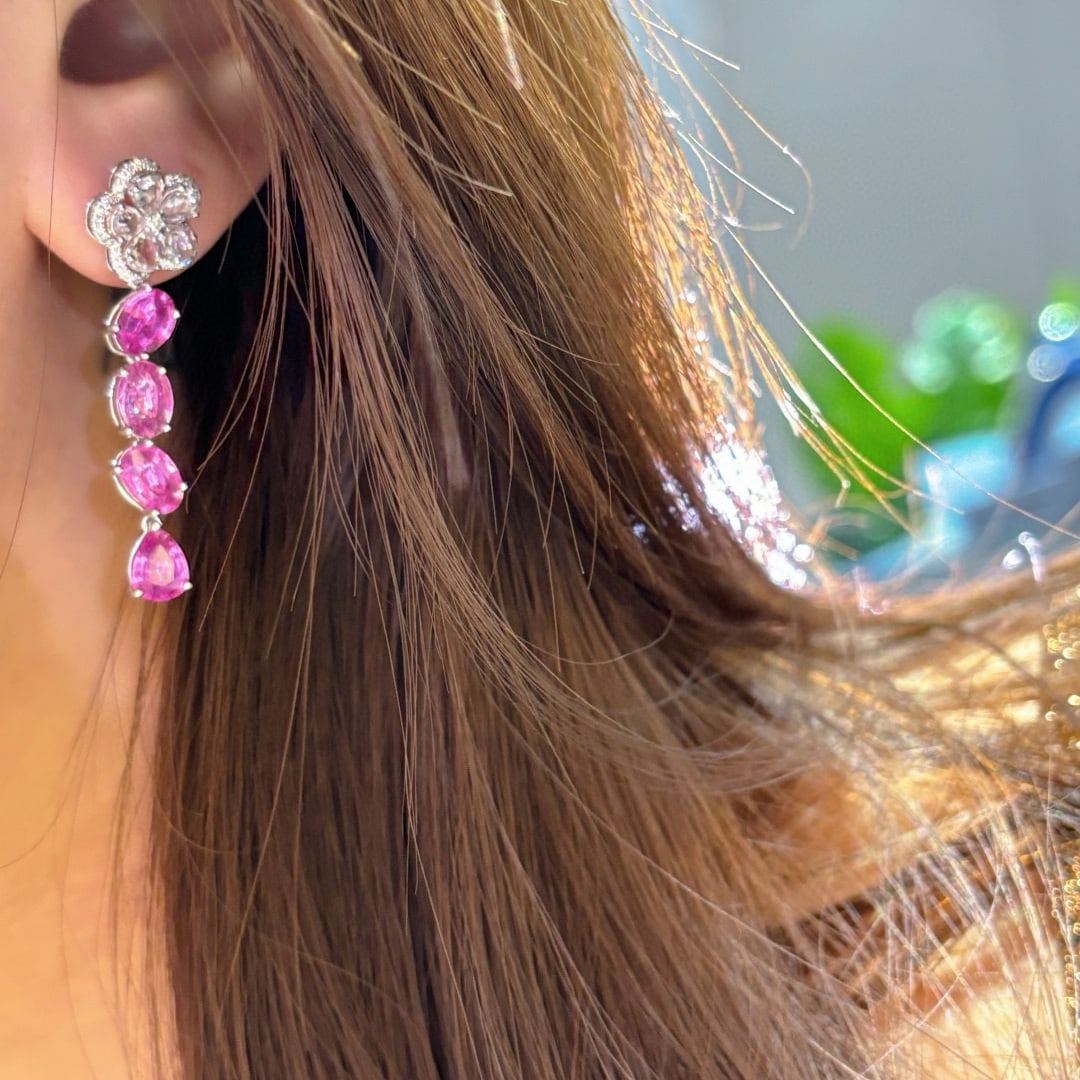 14k Gold 6.02 Ct Natural Sapphire & Diamond & Sapphire Earrings - 5