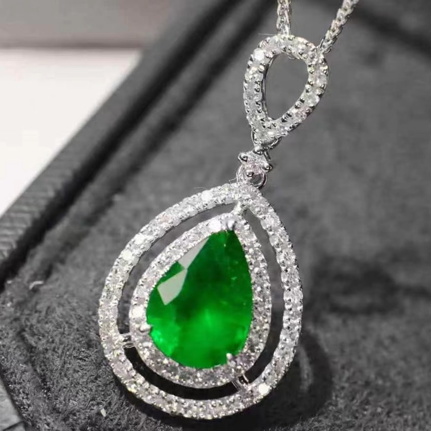 14k Gold 2.01 Ctw Vivid Green Natural Emerald & Diamond Pendant( Without Chain ) - 4