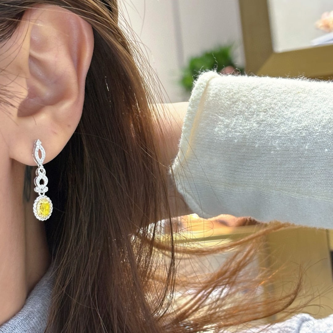 14k Gold 0.8 Ctw Natural Yellow Diamond & Diamond Earrings - 5