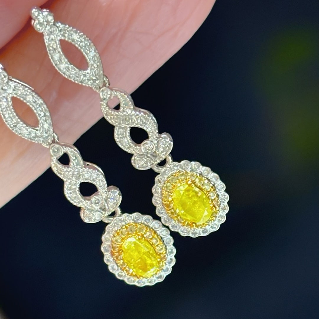 14k Gold 0.8 Ctw Natural Yellow Diamond & Diamond Earrings - 6