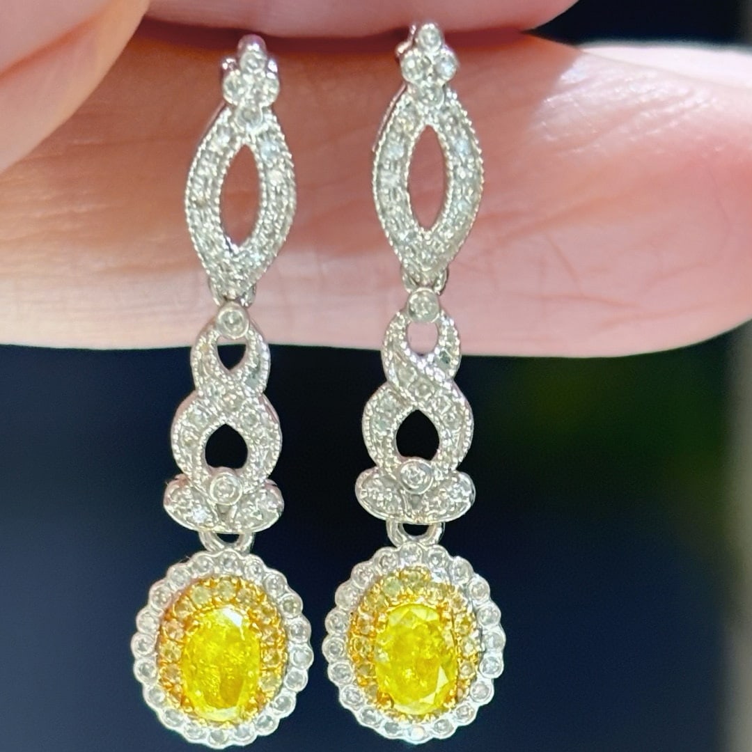 14k Gold 0.8 Ctw Natural Yellow Diamond & Diamond Earrings - 7