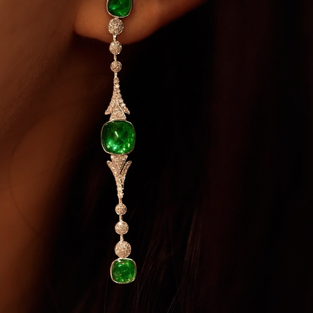 14k Gold 4.5 Ct Natural Emerald & Diamond Earrings - 7