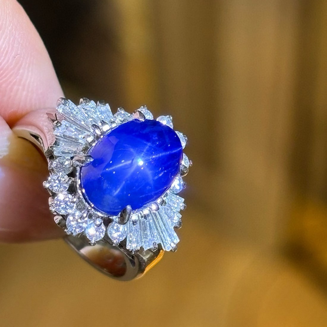 14k Gold 6.25 Ct Natural Star Sapphire & Diamond Ring - 5