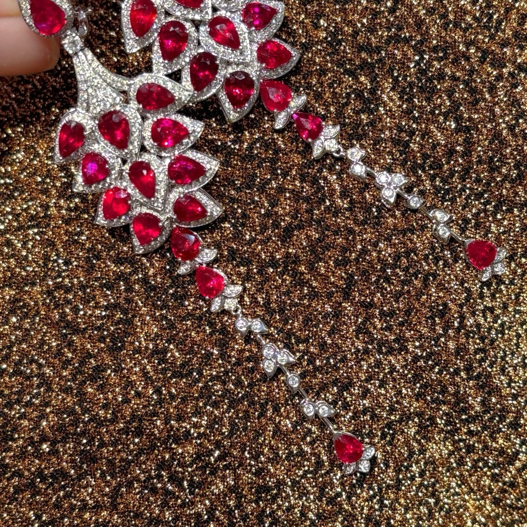 14k Gold 11.6 Ct Natural Ruby & Diamond Earrings - 3