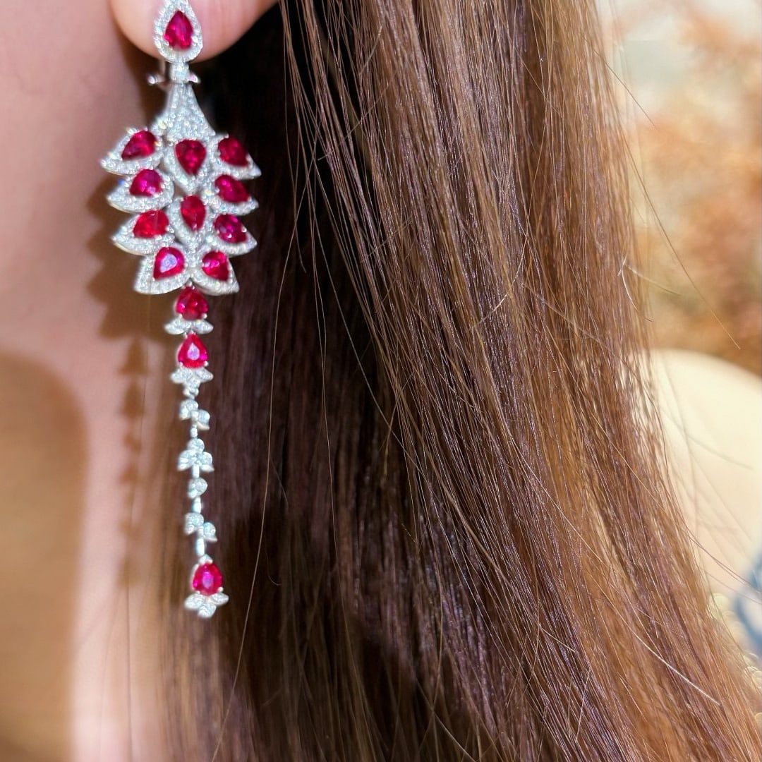 14k Gold 11.6 Ct Natural Ruby & Diamond Earrings - 5