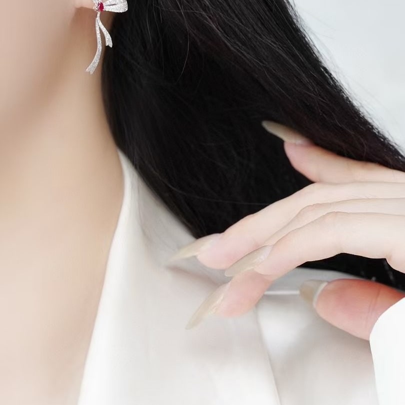 14k Gold 1.16 Ctw Natural Ruby & Diamond Earrings - 4