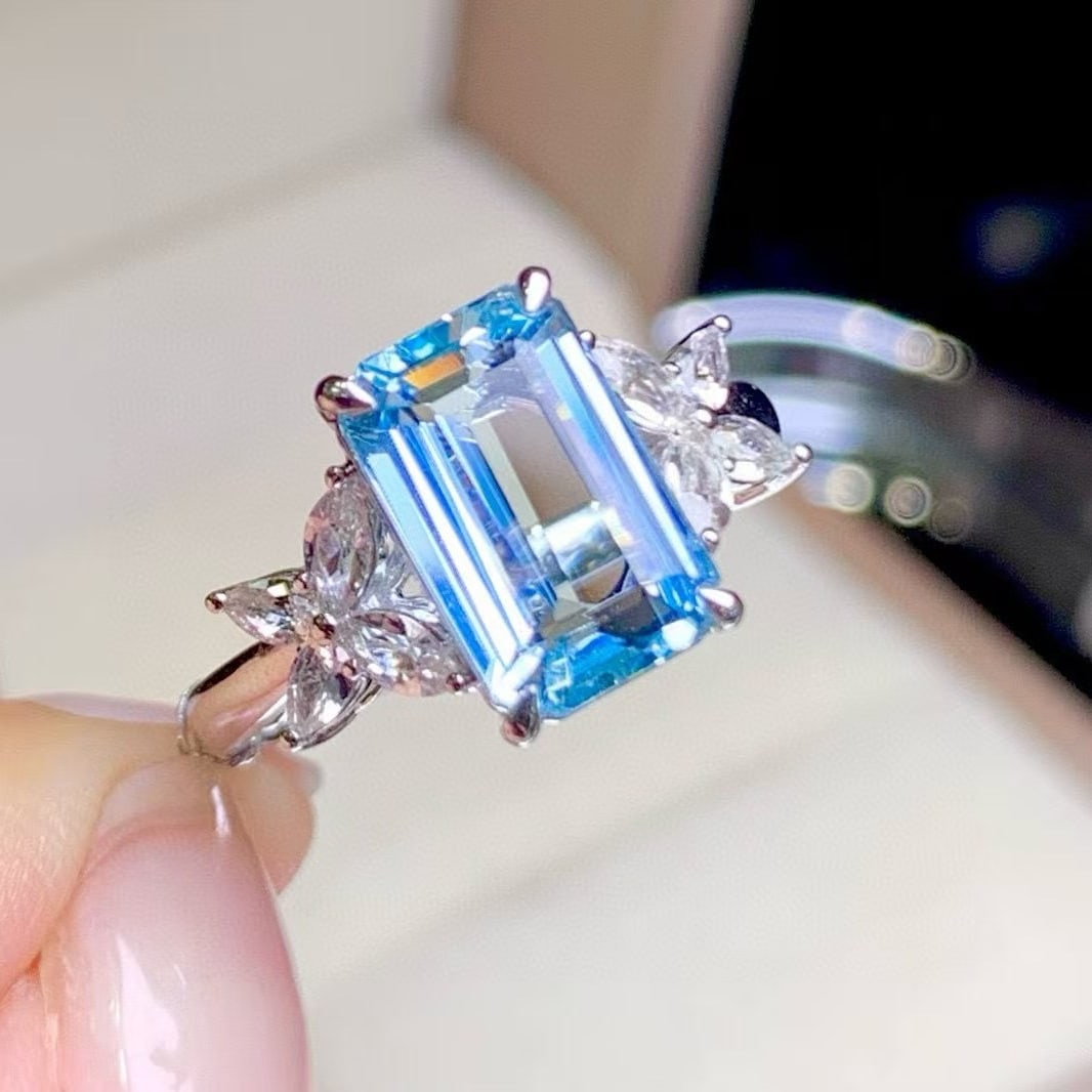 14k Gold 2.85 Ct Natural Aquamarine & Sapphire Ring - 2