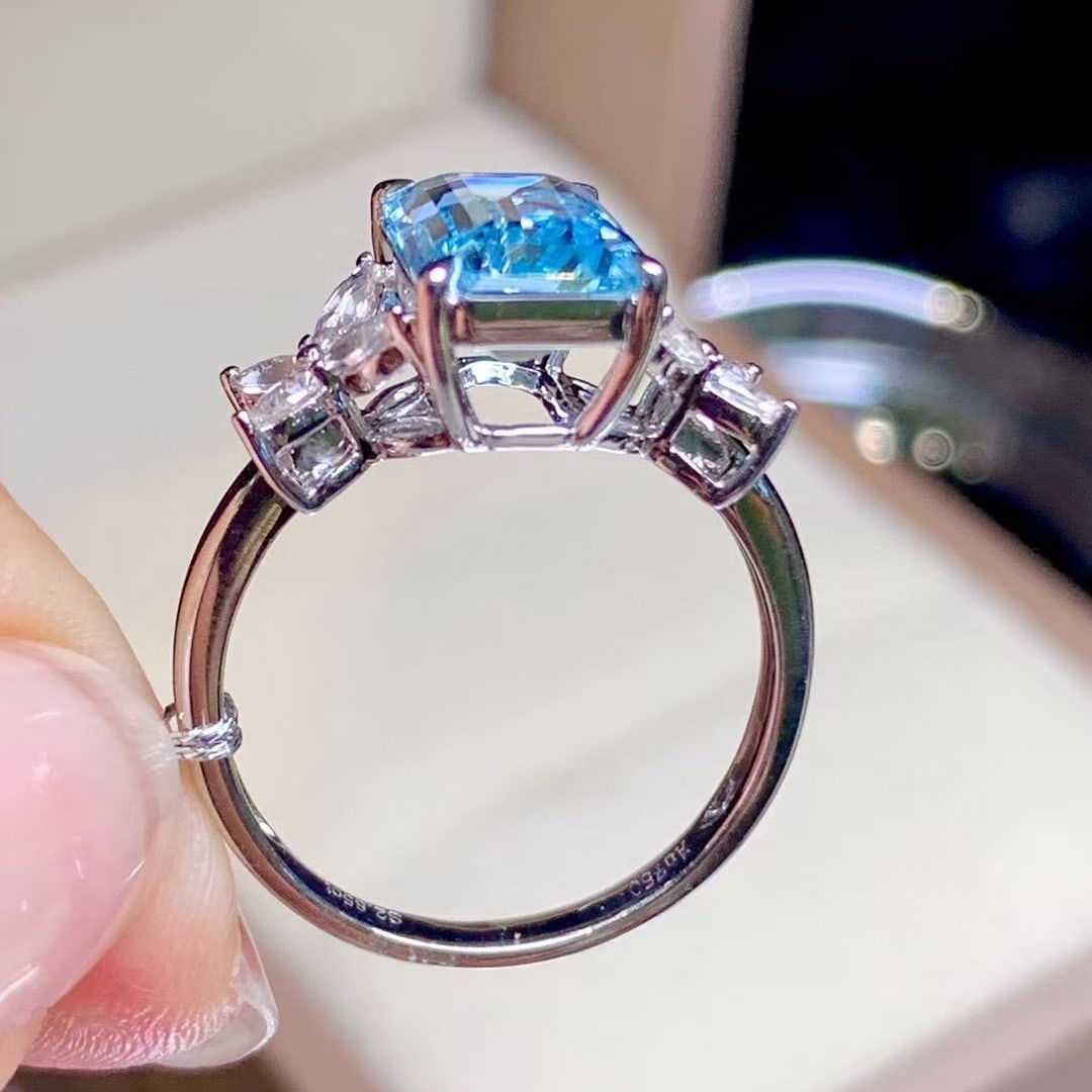 14k Gold 2.85 Ct Natural Aquamarine & Sapphire Ring - 4