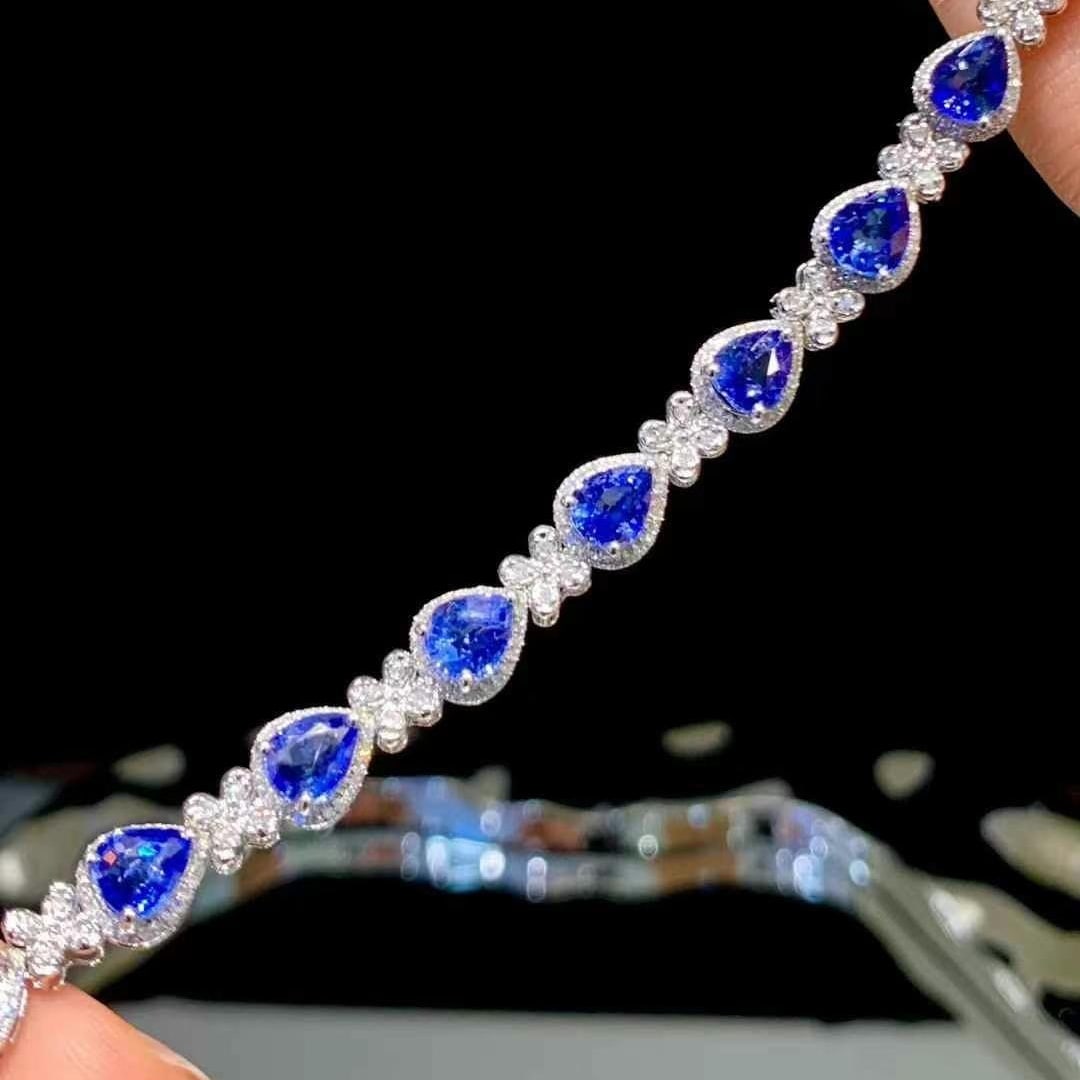 14k Gold 9.5 Ct Natural Sapphire & Diamond Bracelet - 4