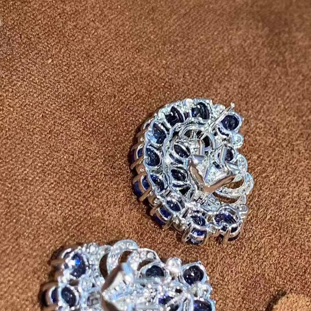 14k Gold 7 Ct Natural Sapphire & Diamond Earrings - 3