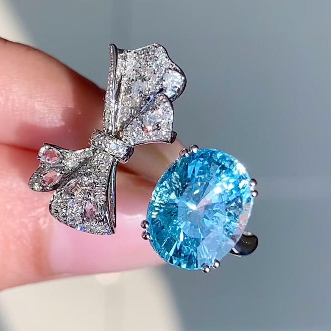 14k Gold 4.25 Ct Natural Aquamarine & Diamond Ring - 3