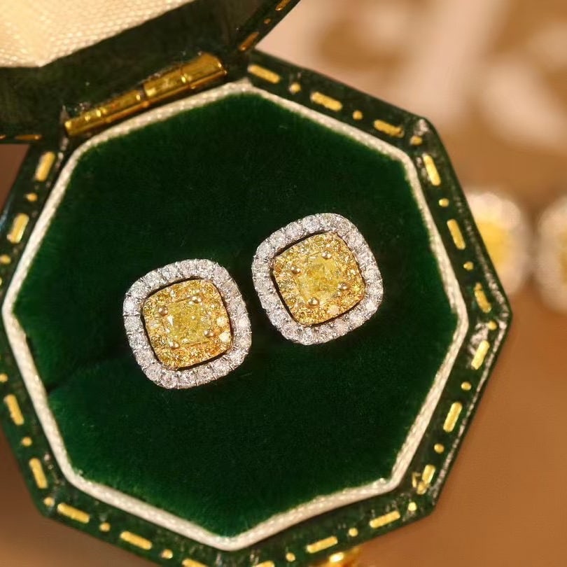 14k Gold 0.74 Ctw Natural Yellow Diamond & Diamond Earrings - 2