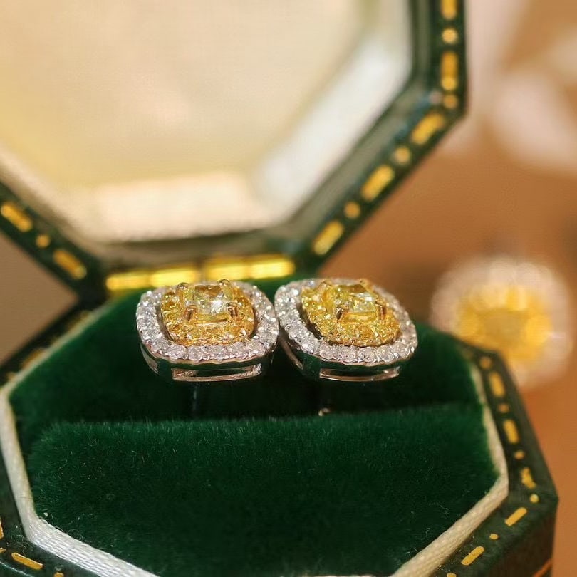 14k Gold 0.74 Ctw Natural Yellow Diamond & Diamond Earrings - 3